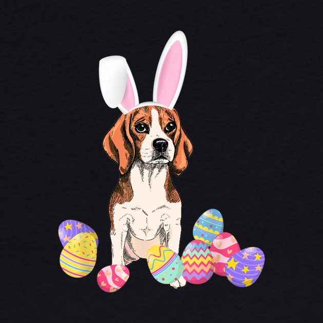 Beagle With Bunny Rabbit Hat Easter Eggs by craiglimu